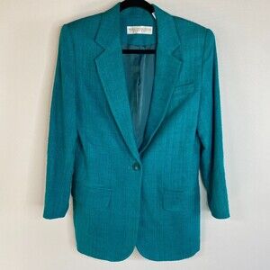 Valerie Stevens Petites Pure Silk Turquoise Blazer Long Line Size 4